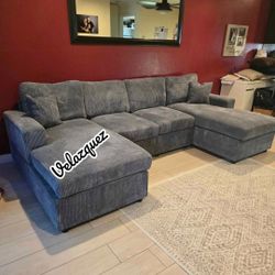 ✅️✅️4 pc fog grey corduroy fabric sectional sofa with double chaise✅️✅️✅️