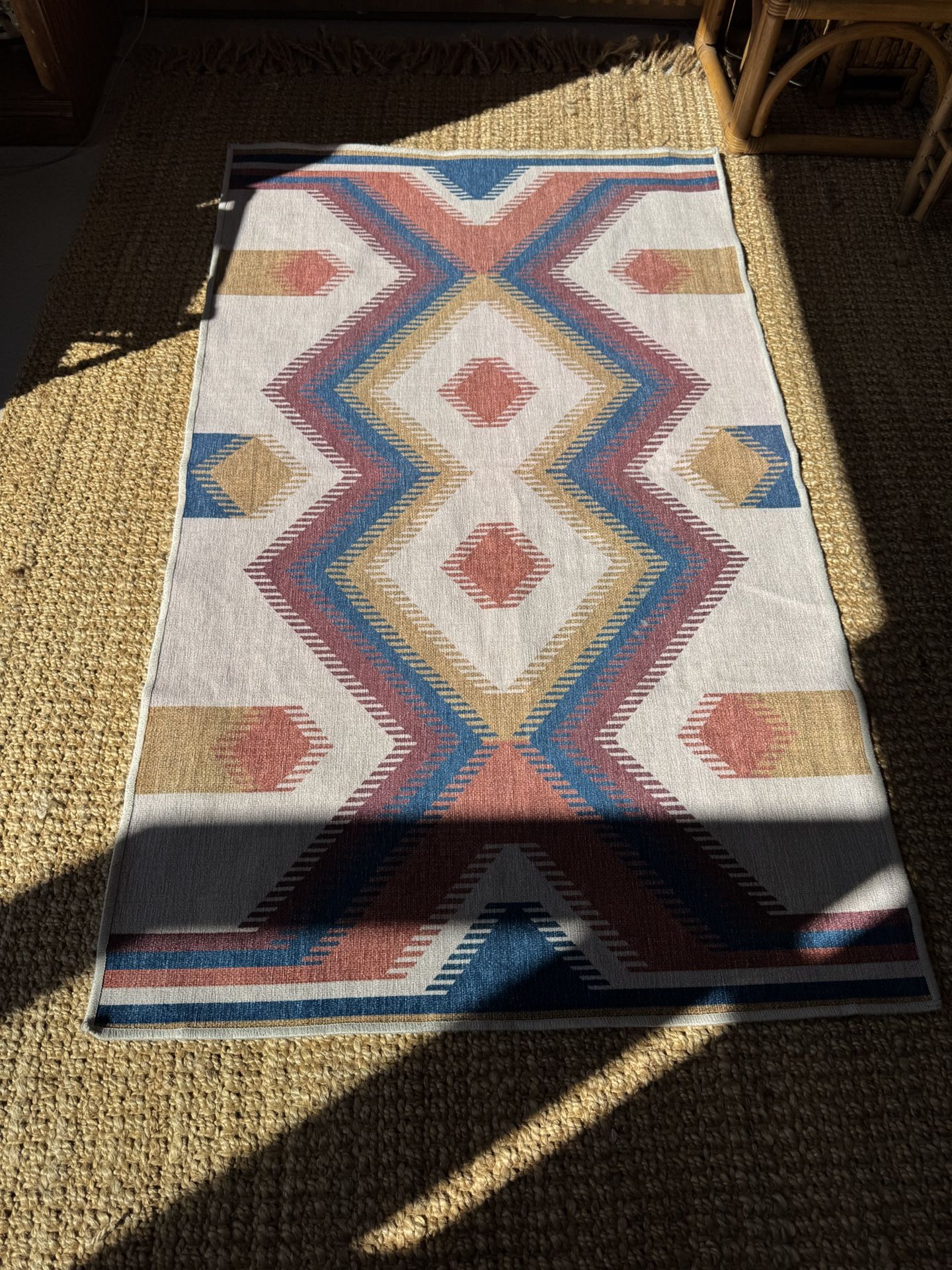 Ruggable Anza Polychrome Tufted Washable Area Rug 3x 5 Southwest Geometric Beige Red Blue Gold