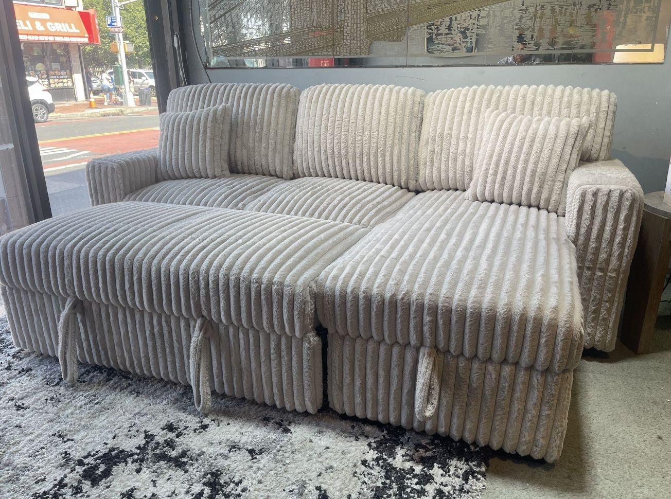 Amazing Corduroy Fabric Sleeper Sectional On Sale Now!! 