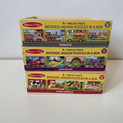3 Melissa & Doug 4 in 1 Wooden Jigsaw Puzzles in a Box | Dinos, Vehicles & Farm