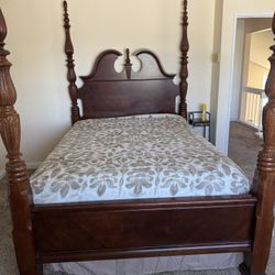 Solid Wood Bedroom Set – Bed Frame, Dresser w/ Mirror & Chest – Excellent Condition