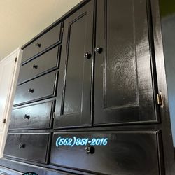 Glossy Black Wardrobe Dresser 6 Drawer Solid Pine Wood- Tocador Ropero Negro 