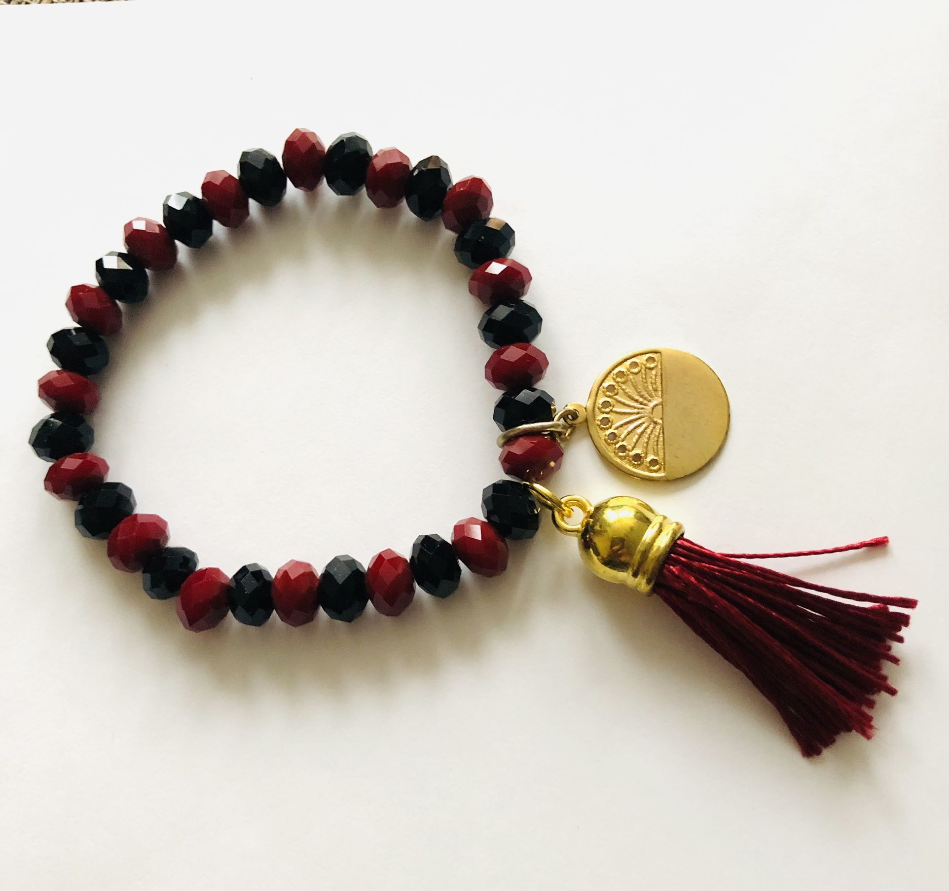Red And Black Slip On Bracelet With Charms