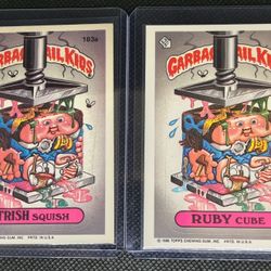 1986 Topps Garbage Pail Kids Series 4 TRISH Squish & RUBY Cube