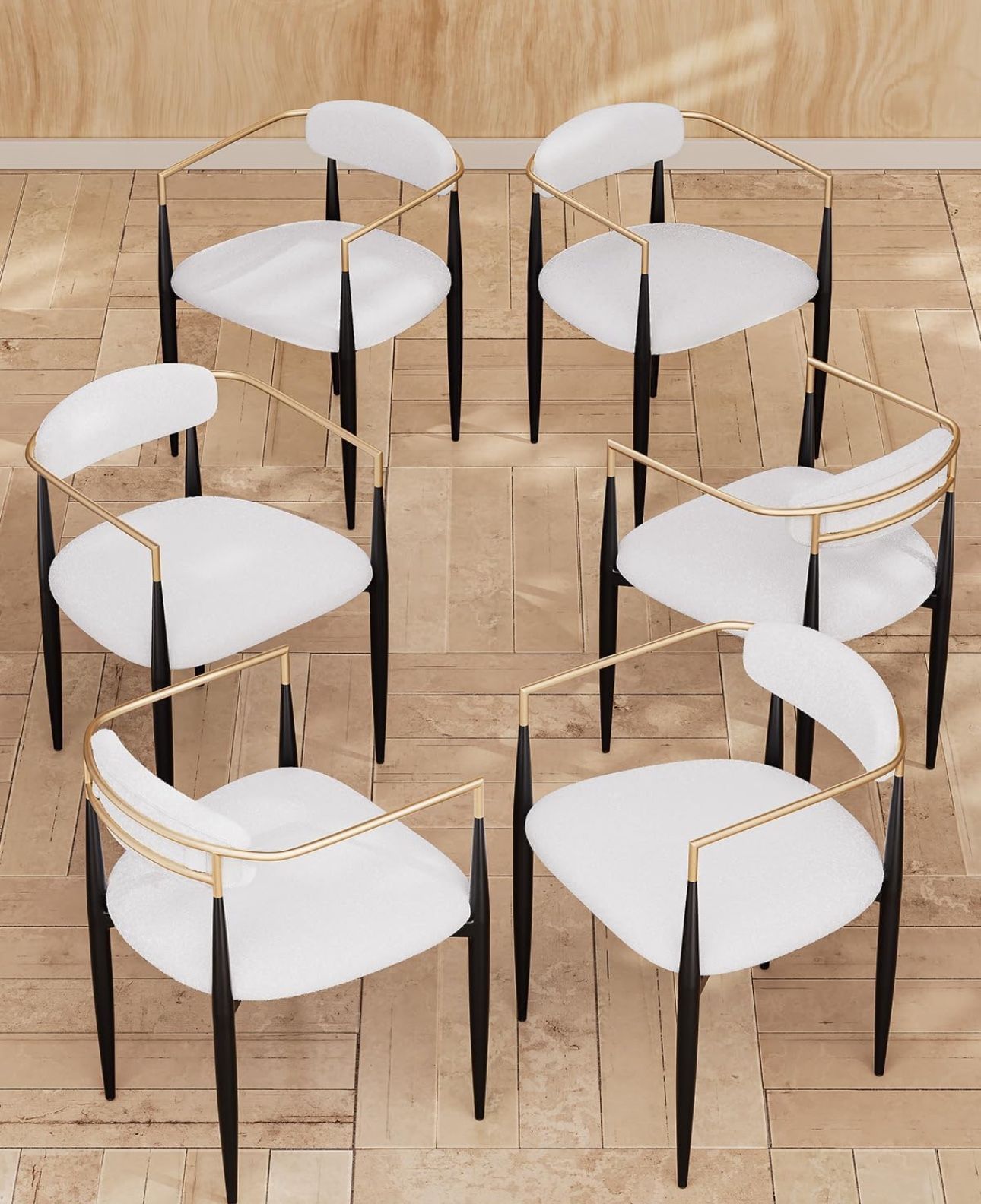 Modern Dining Chairs Set of 6, Brushed Gold Armchairs with Black - Main Image