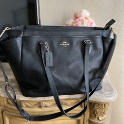 Coach Black Leather Diaper Bag with changing pad