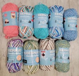Lot of 9 Bernat Handicrafter Cotton Yarn + 2 Bonus