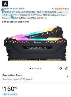 CORSAIR VENEGANCE RGB PRO 16GB (2x8GB) DDR4 Up to 3200MHz