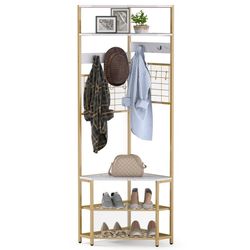 Giantex Corner Hall Tree, 73" Tall Coat Rack w/Shoe Storage Bench, 12 Metal Hooks, 5-Tier Entryway Shoes Shelf Organizer