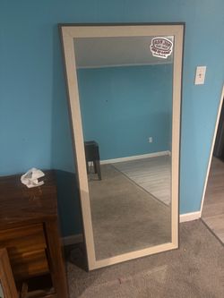 Full Length Floor Mirror with Beige Frame