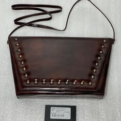 Authentic Nando Muzi ~ Women's Brown Leather Clutch / Shoulder Bag ~ Studded