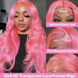Pink Wig Front Human Hair 