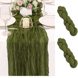 2 Pieces Olive Green 10FT Cheesecloth Table Runner Boho Gauze Fabric Table Runner Rustic Sheer Runner For Wedding Birthday Baby Shower Party Boho Tabl