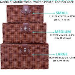New Never Used Set 3 Woven Wicker Storage Basket Box with Lid & Lock, Built-in Carry Handles, Multifunctional Storage Organiser for Nursery, Baby, , 