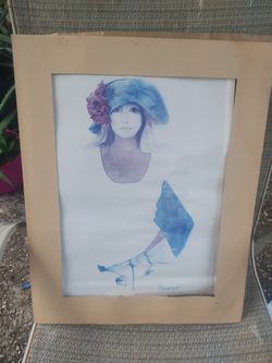 Rosamond vintage lithograph 1973Denim and silk