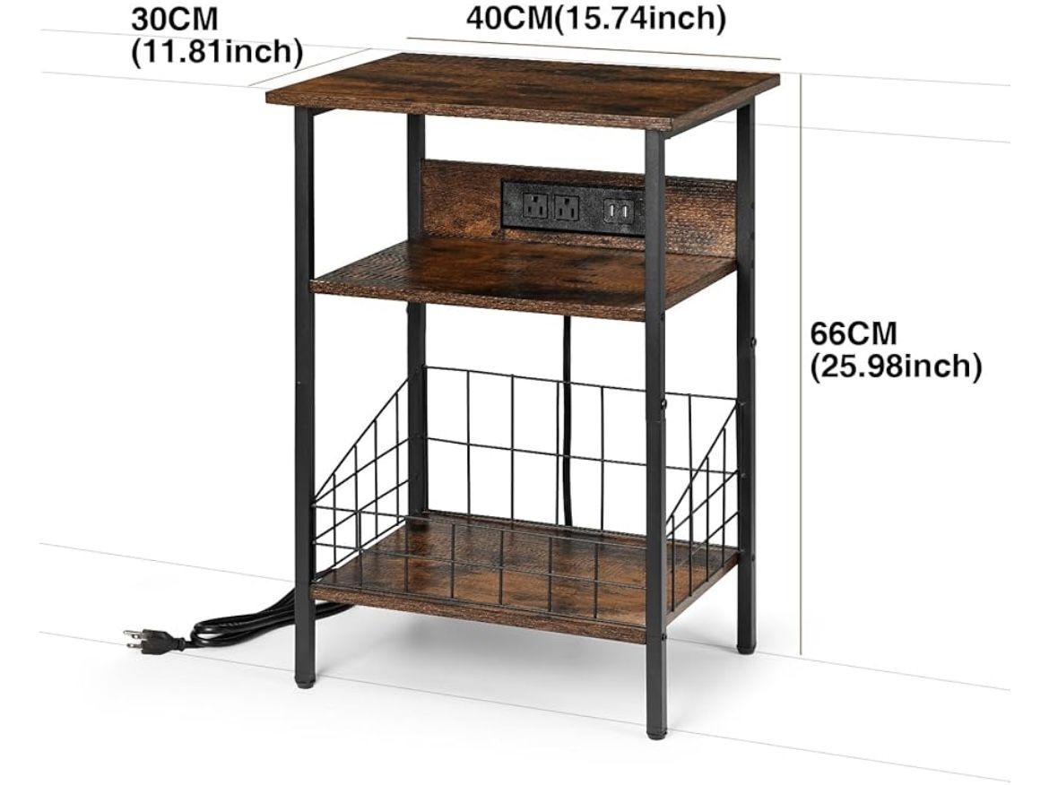 Wooden Side Table Nightstand With Power Outlet