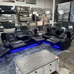 POWER RECLINER SET - SOFA AND LOVE SEAT CHARGER, LED LIGTH, POCKET COIL [NEW]