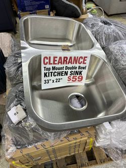Top mount double bowl kitchen sink 33"x22"