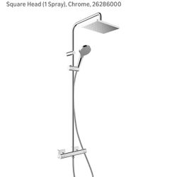 Hansgrohe Vernis Shape - Thermostat System With Rainfall Head (230 x 170 mm), Hand Shower (2 Sprays), Hose, Rail and Square Head (1 Spray), Chrome, 26