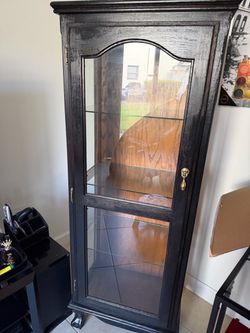 Black Wood Display Cabinet with Glass Door
