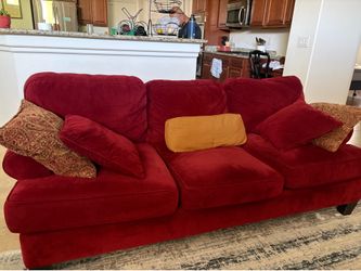 2 Matching Deep Red Microfiber Sofas-Excellent Condition