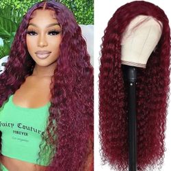 Burgundy 🍒Lace Frontal Wig Human Hair Deep Wave 22inch