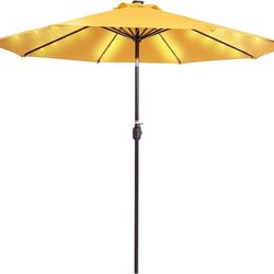 Outdoor 7 ft Solar Powered 24 LED Lighted Patio Umbrella Table Market Umbrella with Crank & Push Button Tilt for Garden, Deck, Backyard, Pool, 8 Steel