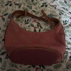 Dooney & Bourke pink DB monogram canvas shoulder bag with leather trim