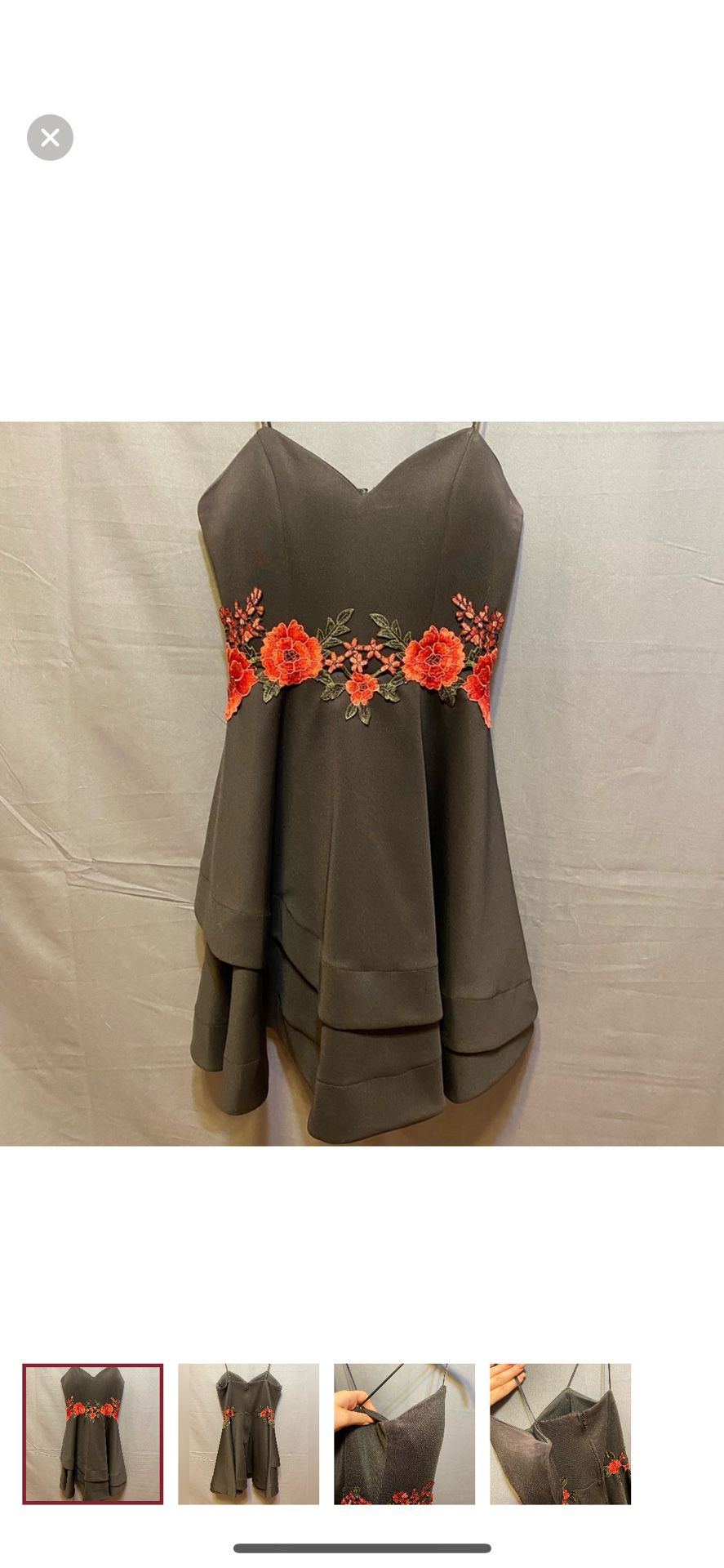 Black Dress with Floral Embroidery at the Waist, Size 7