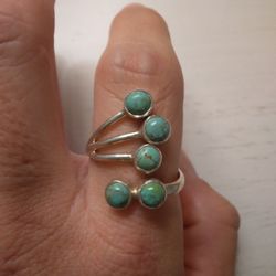 Handmade Natural Turquoise 5 Stone Wrap Ring