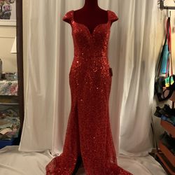 Red Sequined Gown By Cinderella Divine