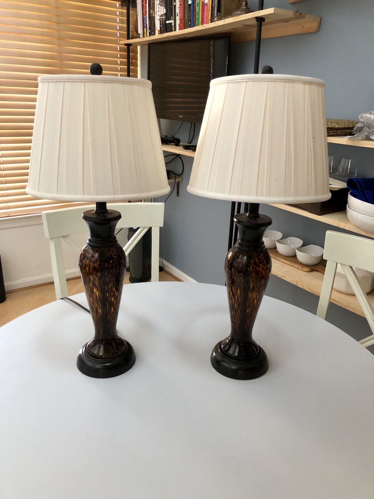 Pair of brown glass lamps