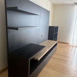 Modern Wall Unit / TV Console with Shelves + Stone Top – $450 