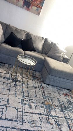 Modern Gray Sectional Sofa with Ottoman – Excellent Condition with coffee table