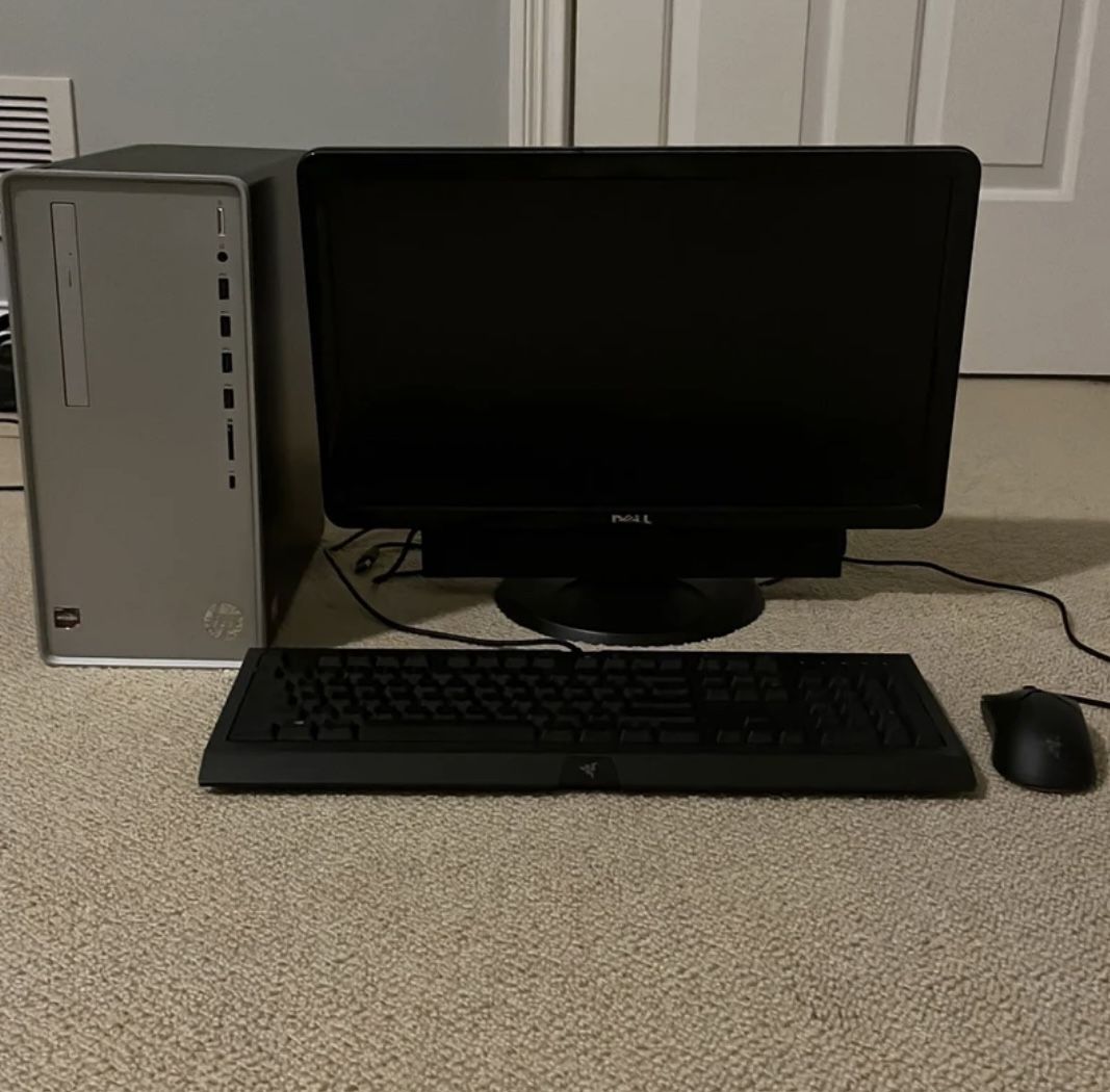 Desktop bundle with Razer mouse, keyboard, and dell monitor