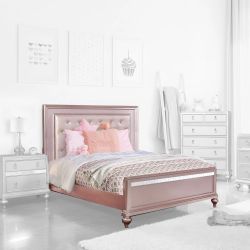 4 Piece Rose Gold Bedroom Set - Bed (Twin, Full or Queen), Nightstand, Dresser & Mirror