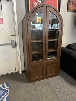 Arched Wood Display Cabinet with Glass Doors