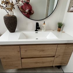 48 in. Floating Natural Oak Bath Vanity with White Cultured Marble Top Assembled