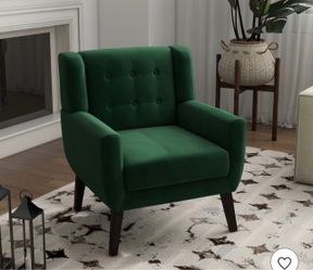 PIA RICCO Modern Accent Chair Upholstered Velvet Armchairs 29 inch Wide Tufted Lounge Chair for Living Room, Bedroom & Office, Retro Green