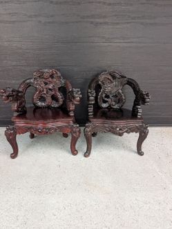 Pair of Hand-Carved Chinese Dragon Armchairs