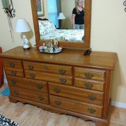 Oak Dresser, Mirror, Chest And 2 Matching End Tables