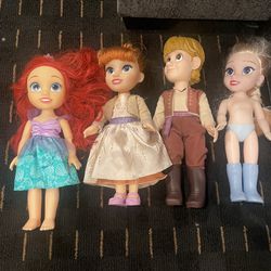 Frozen And Little Mermaid 14” Baby Dolls Qty4 Have Elsa Anna Kristof and Aerial. Elsa does not have her Dress. But all in good condition!  