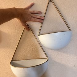 Matching 8 Inch And 9 Inch Gold And White Wall Planter Hangers