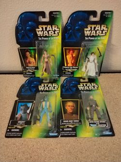 HASBRO KENNER Star Wars The Power Of The Force FIGURE LOT OF 4 Princess Leia Organa GREEDO Grand Moff Tarkin NIB