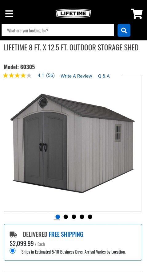 LIFETIME 8 FT. X 12.5 FT. OUTDOOR STORAGE SHED $1,500 