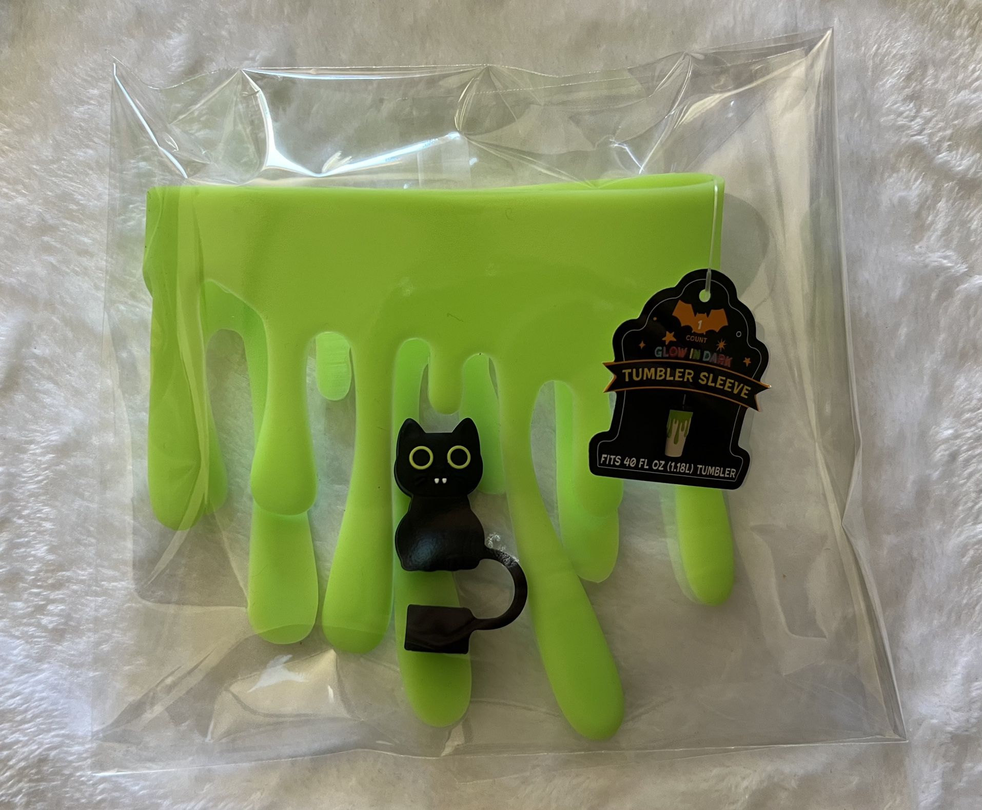 Glow In The Dark Tumbler Sleeve W/ Cat Straw Topper