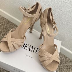 DREAM PAIRS Women's Nude Ankle Strap Open Toe High Stiletto Platform Dress Pump Heel Sandals Size 7.5 US  