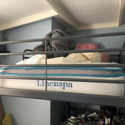 College Dorm Loft Bed Frame - Metal W/8” Linenspa Hybrid Mattress 