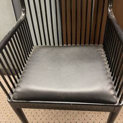 Black Wooden Arm Chair With Grey Leather Seat  