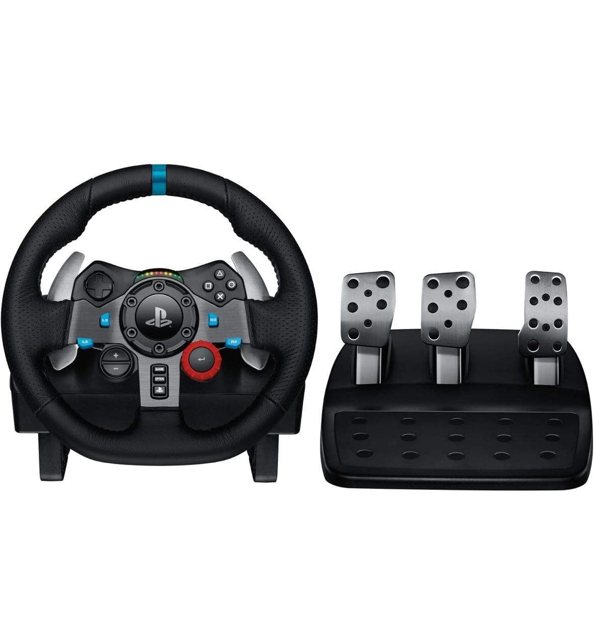Logitech G29 Driving Force Racing Wheel and Floor Pedals, Real Force Feedback, Stainless Steel Paddle Shifters, Leather Steering Wheel Cover for PS5